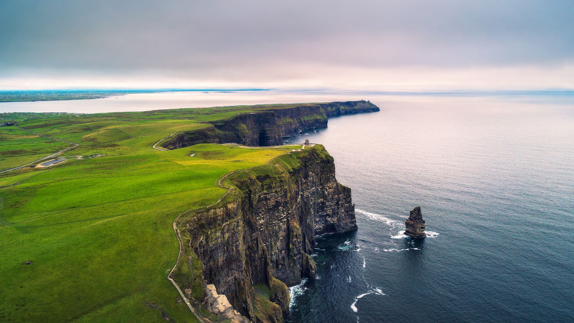 Aerial view of the scenic Cliffs of Moher in Ireland