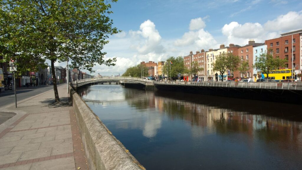 View of Dublin city from the River Liffey