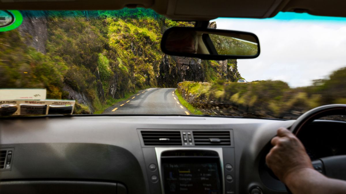 Traveler driving a rental car in Ireland
