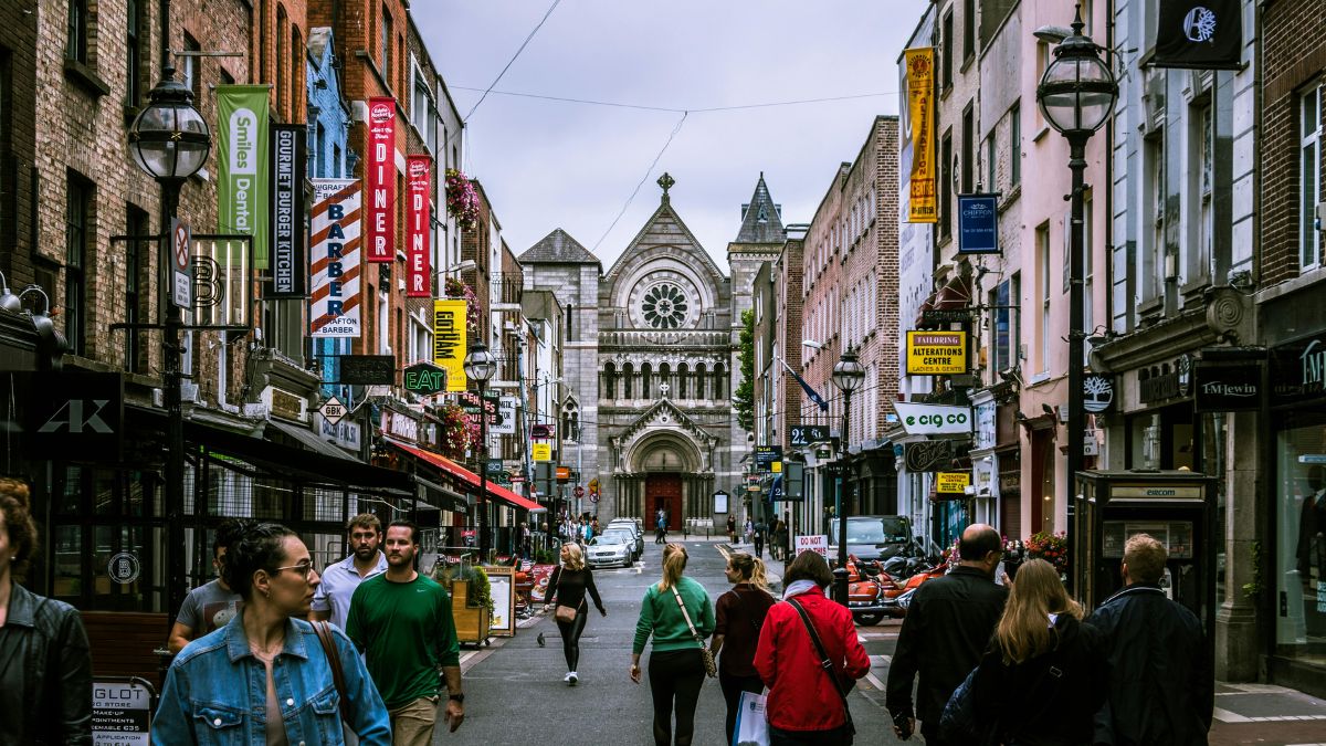 Locals walking in the street of Dublin