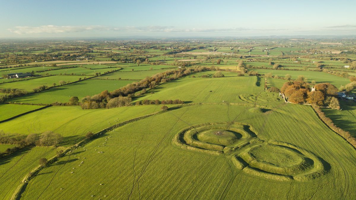 Aerial shot of the Hill of Tara in Ireland