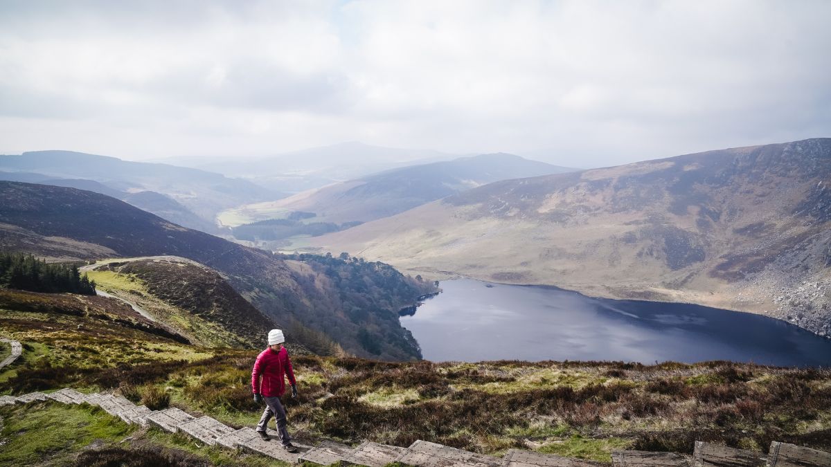 Hiker on a hiking trail in Ireland