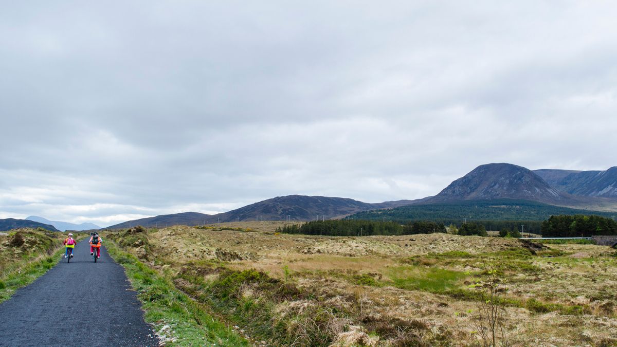 Cyclist on the Great Western Greenway near Mulranny, Co. Mayo, Ireland