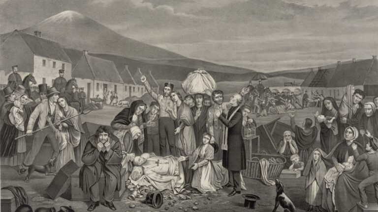 THE EVICTION: A SCENE FROM LIFE IN IRELAND. 1871 American print shows a community of tenant farmers with their belongings being forcibly evicted from their homes. Many Irish landlords, evicted tenants to avoid the responsibility of providing famine relief