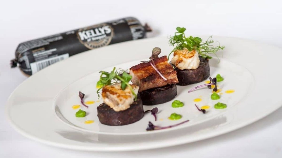 Traditional sliced up black pudding