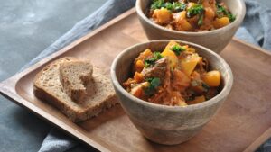 Traditional dish of mutton and root vegetables