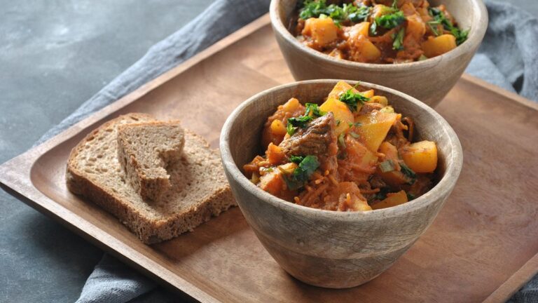 Traditional dish of mutton and root vegetables