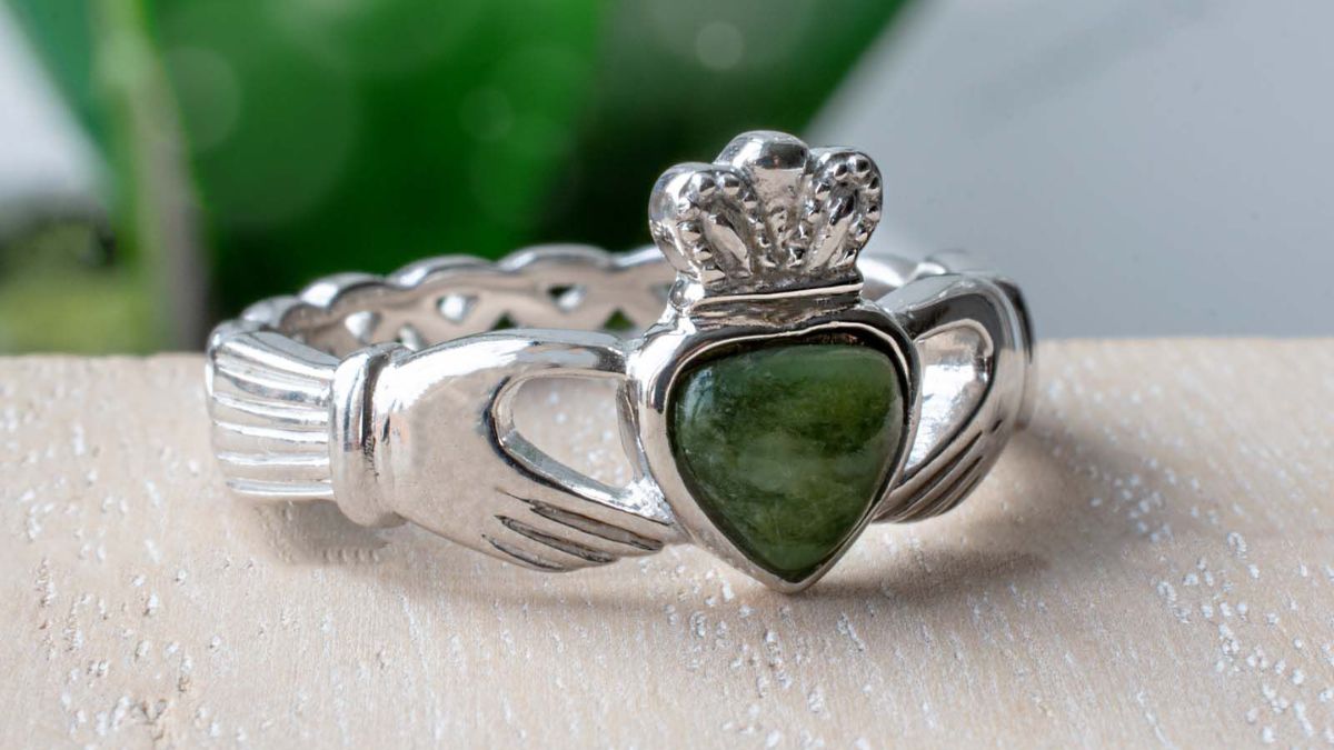 Claddagh Ring with Connemara Marble stone