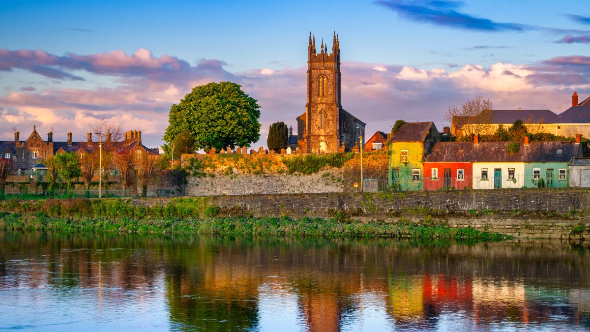 Scenic view of city from the Shannon River, Ireland
