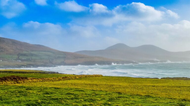 Scenic coastal pasture along the Wild Atlantic Way and Ring of Kerry in Ireland
