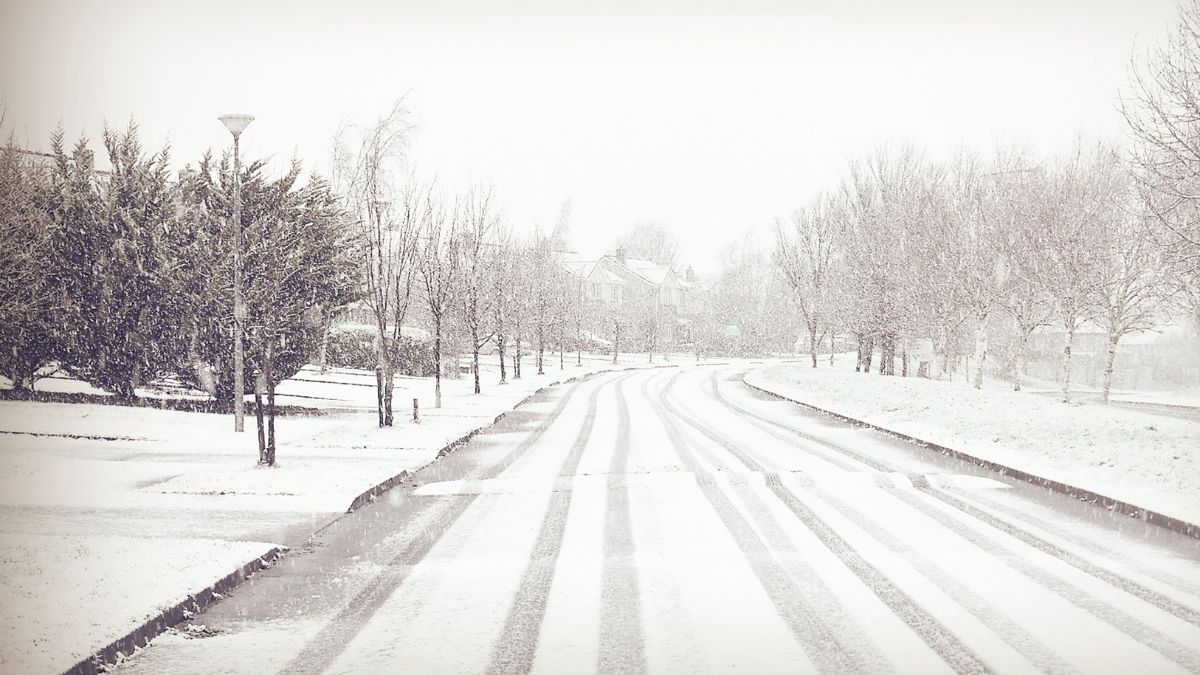 Snow covered street in Portlaoise, Ireland