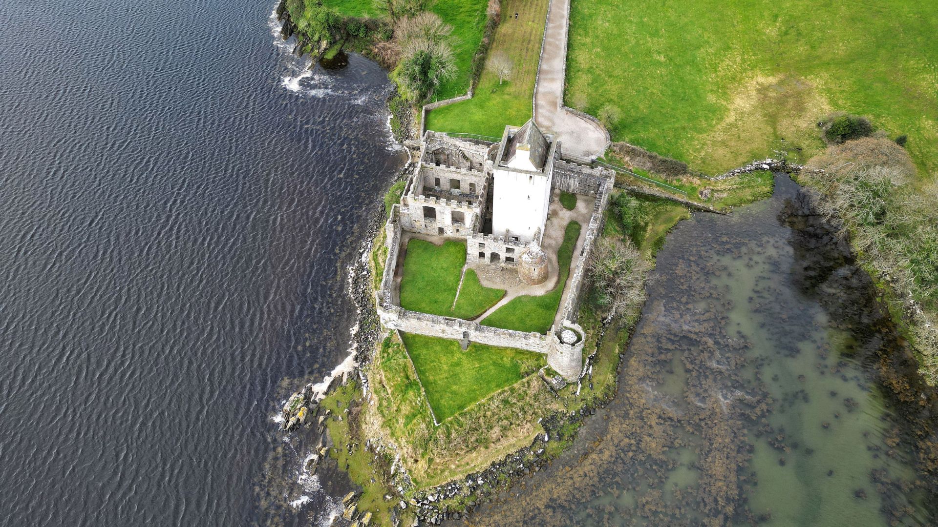 Aerial view of Doe Castle