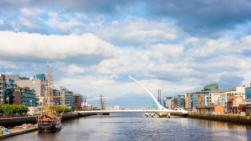 Samuel Beckett Bridge over Liffey river in Dublin