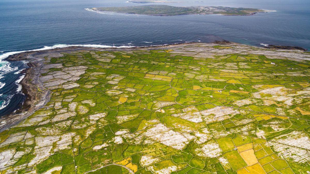Aerial view of the Aran Islands, Ireland.