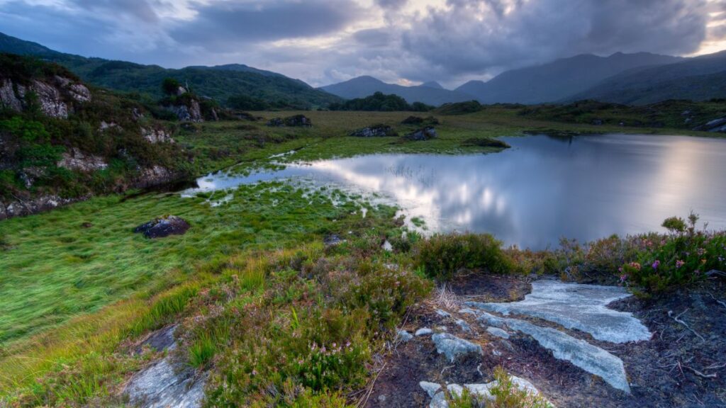 Evening sky over lake in Killarney National Park, Ireland.