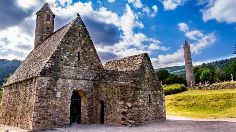 St. Kevin;s Kitchen and Glendalough monastic city, Ireland.